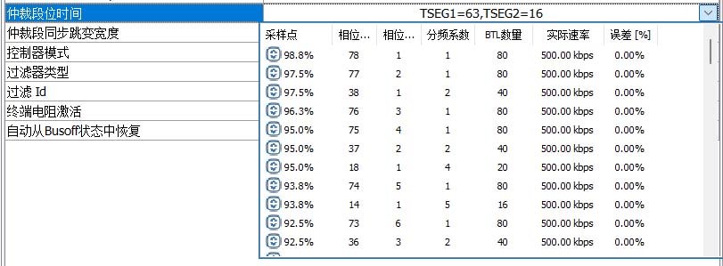 采样点参数选项